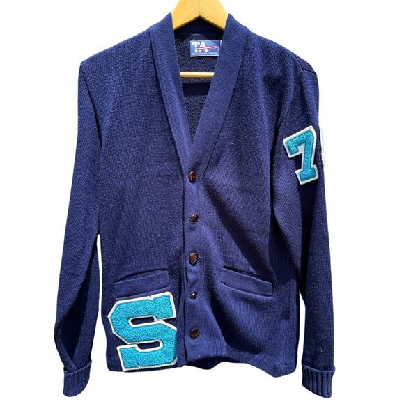 Vintage College Letterman Cardigan Blue Sweater Tennessee American Size Medium - Picture 1 of 7